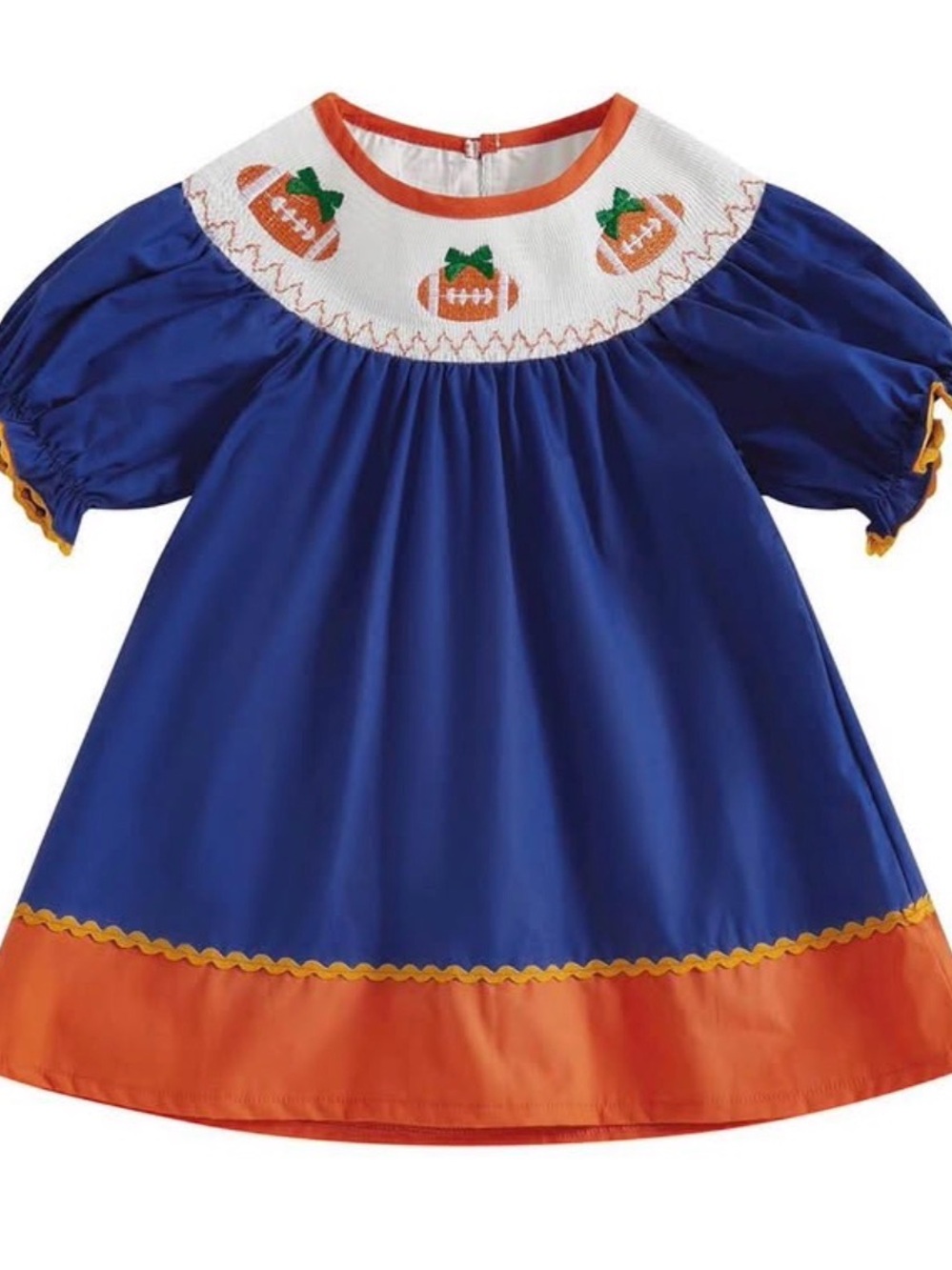 Blue and Orange football Smocked Kids Costume Dress
